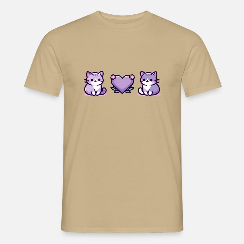 Katzen mit großem Herz - Männer T-Shirt - Sandbeige