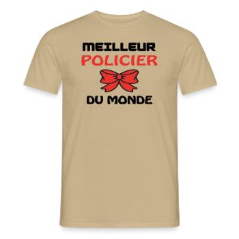 MEILLEUR POLICIER DU MONDE - T-shirt homme - beige sable - Devant - AI Model Male 178 light (178cm)