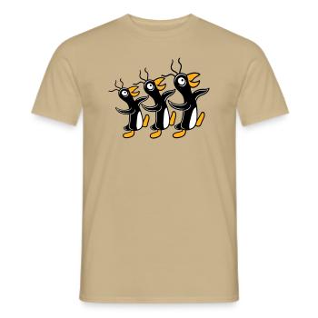 3 crazy penguins running stupid team friends crew - Men's T-Shirt - sand beige - Front - AI Model Male 178 light (178cm)