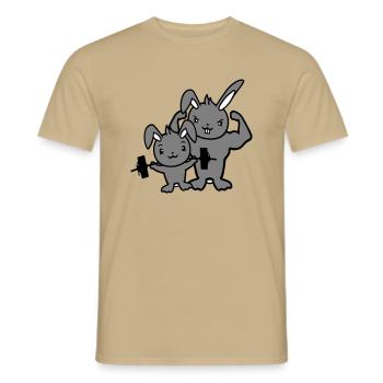 2 Hasen Bodybuilder Gym Muskeln Stark Fitness Team - Männer T-Shirt - Sandbeige - Vorne - AI Model Male 178 light (178cm)
