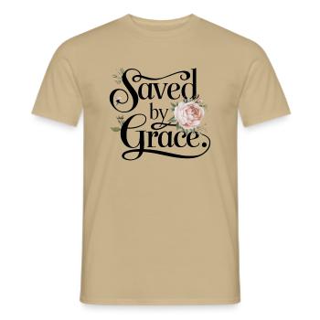 Gerettet durch Gnade - Männer T-Shirt - Sandbeige - Vorne - AI Model Male 178 light (178cm)
