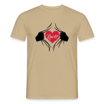 NURSE superhero costume tearing shirt - Männer T-Shirt - Sandbeige - Vorne - AI Model Male 178 light (178cm)