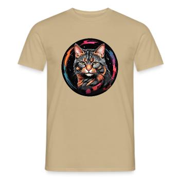 California Spangled Cat Katze in Aquarell - Männer T-Shirt - Sandbeige - Vorne - AI Model Male 178 light (178cm)