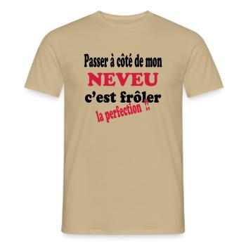 Mon NEVEU la perfection 111 - Men's T-Shirt - sand beige - Front - AI Model Male 178 light (178cm)