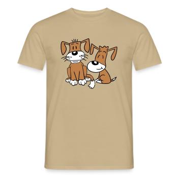 2 chiens équipe assis deux amis équipage heureux - T-shirt homme - beige sable - Devant - AI Model Male 178 light (178cm)