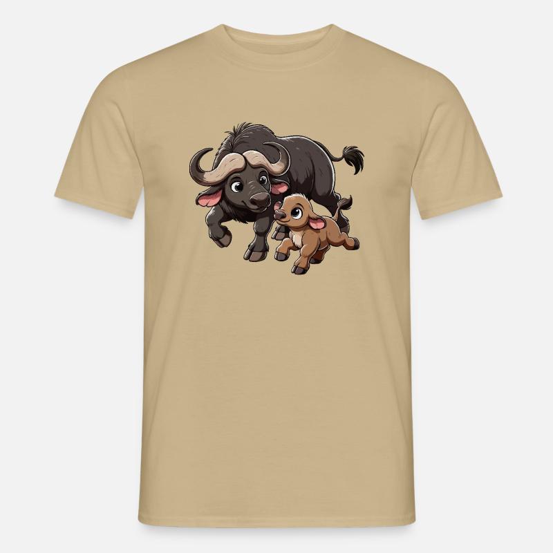 Kapbüffel Mutter und Kind - Männer T-Shirt - Sandbeige