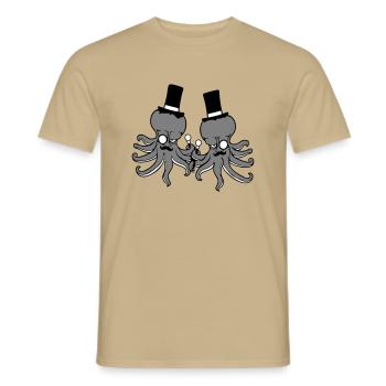 2 Kraken Mr. Sir Hat Monocle Glasses Rich Friends - Men's T-Shirt - sand beige - Front - AI Model Male 178 light (178cm)