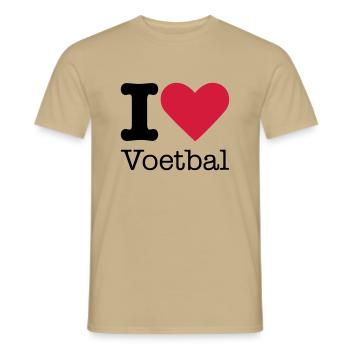 I Love Voetbal - Heren T-shirt - zandbeige - Voor - AI Model Male 178 light (178cm)