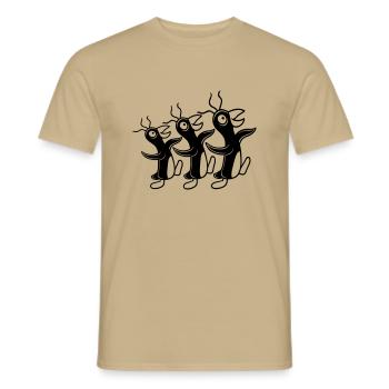 3 crazy penguins running stupid team friends crew - Men's T-Shirt - sand beige - Front - AI Model Male 178 light (178cm)