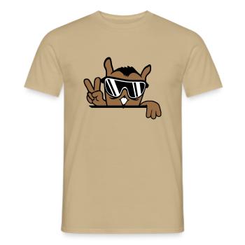 Coole Eule Peace Handzeichen Victory Sonnenbrille - Männer T-Shirt - Sandbeige - Vorne - AI Model Male 178 light (178cm)