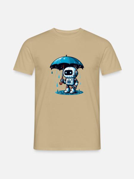Roboter Regenschirm - Männer T-Shirt - Sandbeige