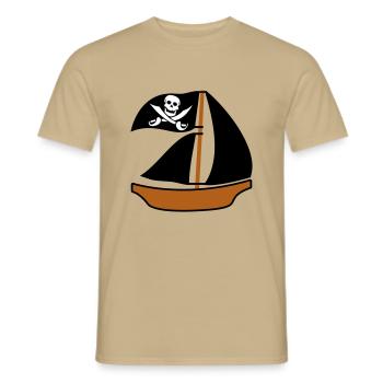 Gemaltes Piratenschiff Kinder Motiv Zeichnung Cool - Männer T-Shirt - Sandbeige - Vorne - AI Model Male 178 light (178cm)