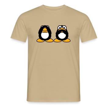 2 Penguins Talking Nothing See Mute Blind Friends - Men's T-Shirt - sand beige - Front - AI Model Male 178 light (178cm)
