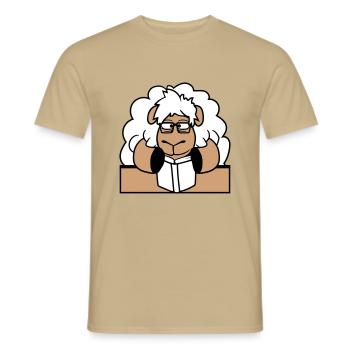mouton nerd geek livre lecture nerd lunettes à monture de corne bureau - T-shirt homme - beige sable - Devant - AI Model Male 178 light (178cm)