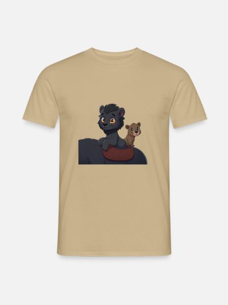 2 süße Löwen auf einem Rücken - Männer T-Shirt - Sandbeige
