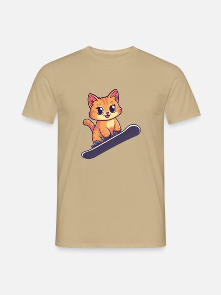 Katze Katzenliebe Winter Snowboarder - Männer T-Shirt - Sandbeige