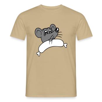 Souris grosse saucisse manger faim saucisse grillades - T-shirt homme - beige sable - Devant - AI Model Male 178 light (178cm)