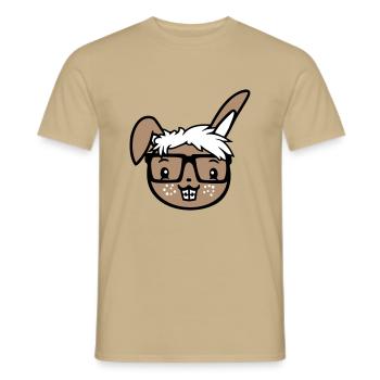 Bunny Nerd Geek Horn-rimmed Glasses Smart Freak Intelligent - Men's T-Shirt - sand beige - Front - AI Model Male 178 light (178cm)
