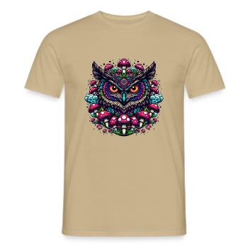 Psychedelische Eule - Männer T-Shirt - Sandbeige - Vorne - AI Model Male 178 light (178cm)