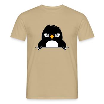 Pinguin Guckt Ernst Böse Gefährlich hinter Mauer - Männer T-Shirt - Sandbeige - Vorne - AI Model Male 178 light (178cm)