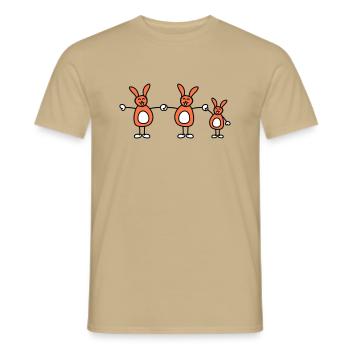 3 lapins, famille, enfants, parents, trois frères et sœurs, mignon, - T-shirt homme - beige sable - Devant - AI Model Male 178 light (178cm)