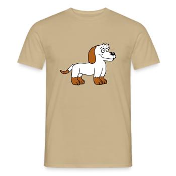 Dog Stands Cute Little Happy Puppy Pet - Men's T-Shirt - sand beige - Front - AI Model Male 178 light (178cm)