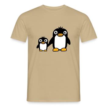 2 Penguins Dad Mom Child Baby Hands Holding Cute - Men's T-Shirt - sand beige - Front - AI Model Male 178 light (178cm)