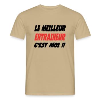 Le meilleur ENTRAINEUR c'est moi !!! - T-shirt homme - beige sable - Devant - AI Model Male 178 light (178cm)