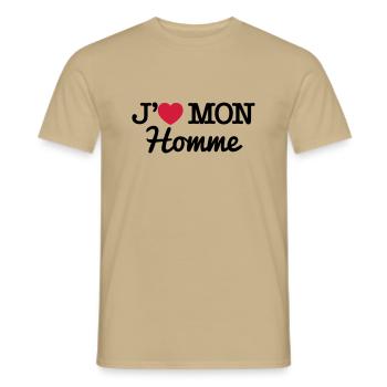 J'aime mon homme - T-shirt homme - beige sable - Devant - AI Model Male 178 light (178cm)