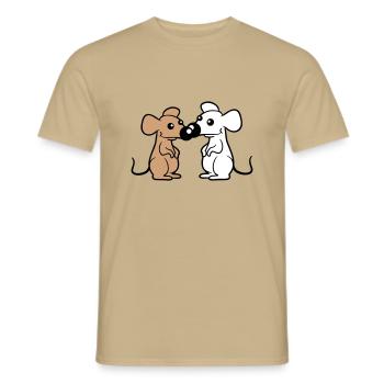 2 Mäuse Paar Verliebt Valentinstag Nasen berühren - Männer T-Shirt - Sandbeige - Vorne - AI Model Male 178 light (178cm)
