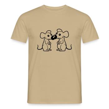 2 Mäuse Paar Verliebt Valentinstag Nasen berühren - Männer T-Shirt - Sandbeige - Vorne - AI Model Male 178 light (178cm)