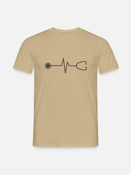 Herzschlag Doktor Arzt - Männer T-Shirt - Sandbeige