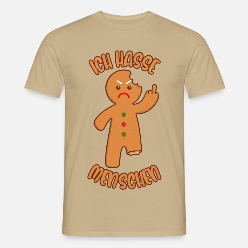 Lebkuchenmann Mittelfinger Ich hasse Menschen - Männer T-Shirt - Sandbeige