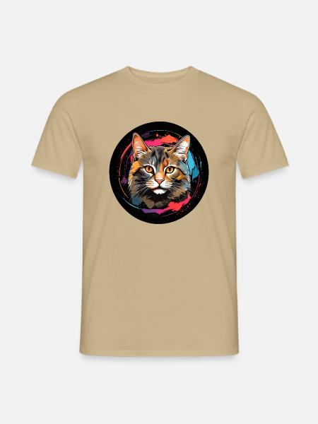 Süßes Katzenportrait in Aquarelltechnik im Kreis - Männer T-Shirt - Sandbeige