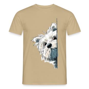 Peeking Westie Terrier Süßes Hundeliebhaber-Merch - Männer T-Shirt - Sandbeige - Vorne - AI Model Male 178 light (178cm)