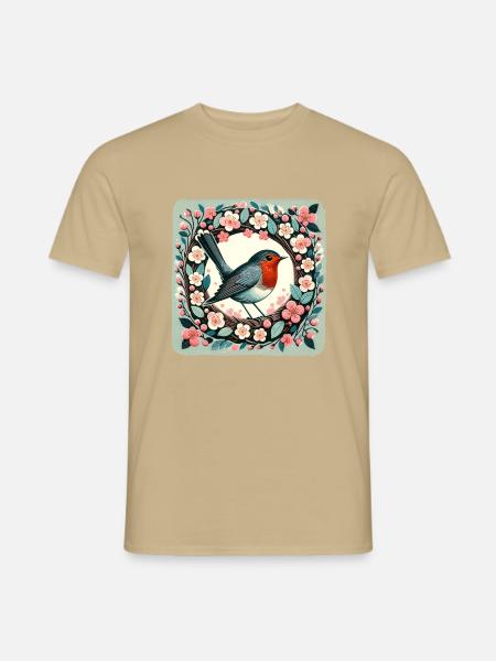 Jahrgang Rotkehlchen - Männer T-Shirt - Sandbeige