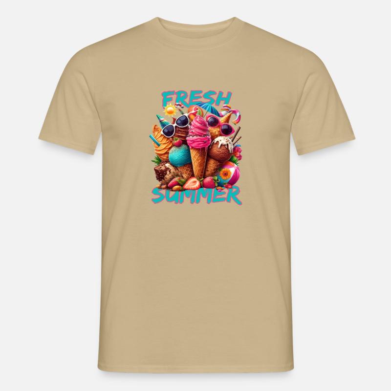 Eis essen im Sommer - Männer T-Shirt - Sandbeige