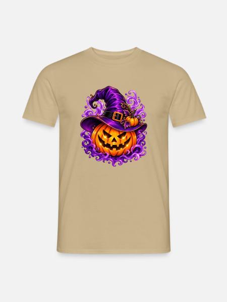Halloween-Zauberhut Kürbis - Männer T-Shirt - Sandbeige