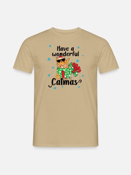Katzenmotiv Katzen Weihnachten Katze Catmas XMAS - Männer T-Shirt - Sandbeige