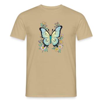 Vintage Schmetterling im Pastell-Blumenmeer - Männer T-Shirt - Sandbeige - Vorne - AI Model Male 178 light (178cm)