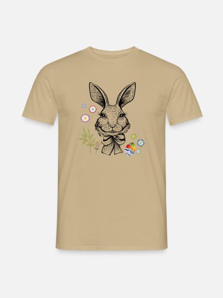 Hase mit Blumen und Osterei - Männer T-Shirt - Sandbeige