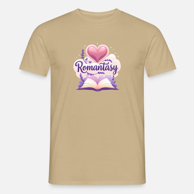 Romantasy Buch mit Lavendel & Blumen Design - Männer T-Shirt - Sandbeige