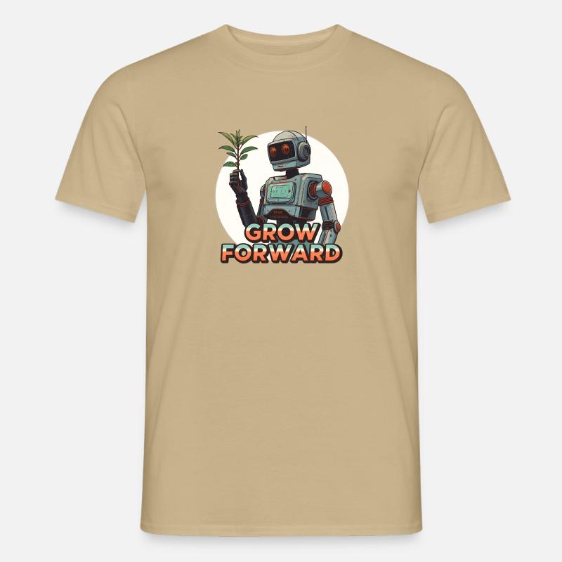 Grow Forward – Retro Sci-Fi Robot - Männer T-Shirt - Sandbeige