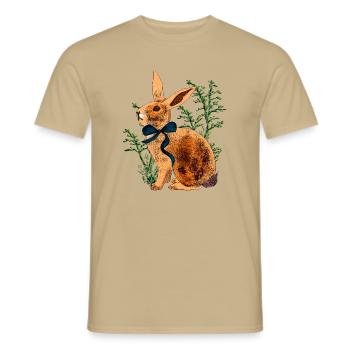 Aquarell Hasenporträt mit Schleifenband - Männer T-Shirt - Sandbeige - Vorne - AI Model Male 178 light (178cm)
