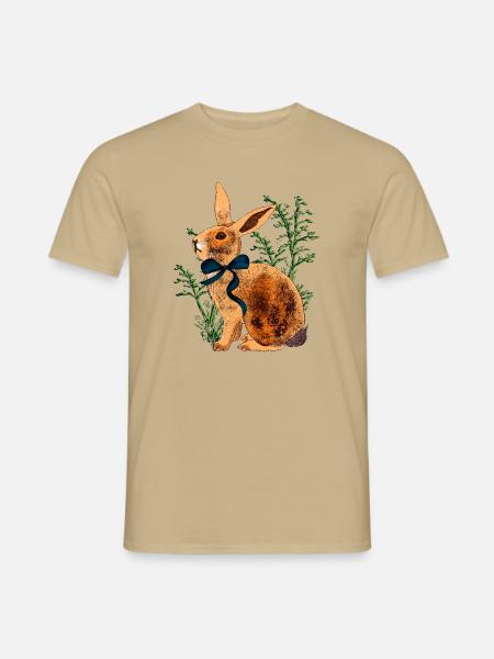 Aquarell Hasenporträt mit Schleifenband - Männer T-Shirt - Sandbeige