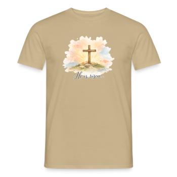 Auferstehung He is Risen Ostern Jesus - Männer T-Shirt - Sandbeige - Vorne - AI Model Male 178 light (178cm)