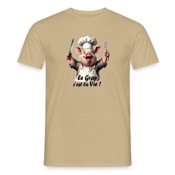 Le Gras, c'est la Vie - T-shirt homme - beige sable - Devant - AI Model Male 178 light (178cm)