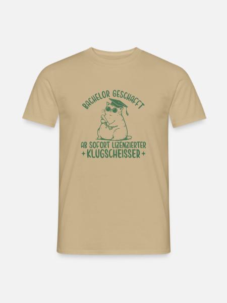Bachelor Abschluss Katze Lizenzierter Klugscheißer - Männer T-Shirt - Sandbeige