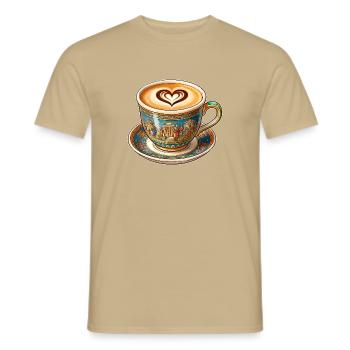 Coffee latte in a Greek cup - Men's T-Shirt - sand beige - Front - AI Model Male 178 light (178cm)