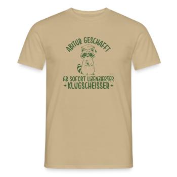 Abitur geschafft Lizenzierter Klugscheißer - Männer T-Shirt - Sandbeige - Vorne - AI Model Male 178 light (178cm)